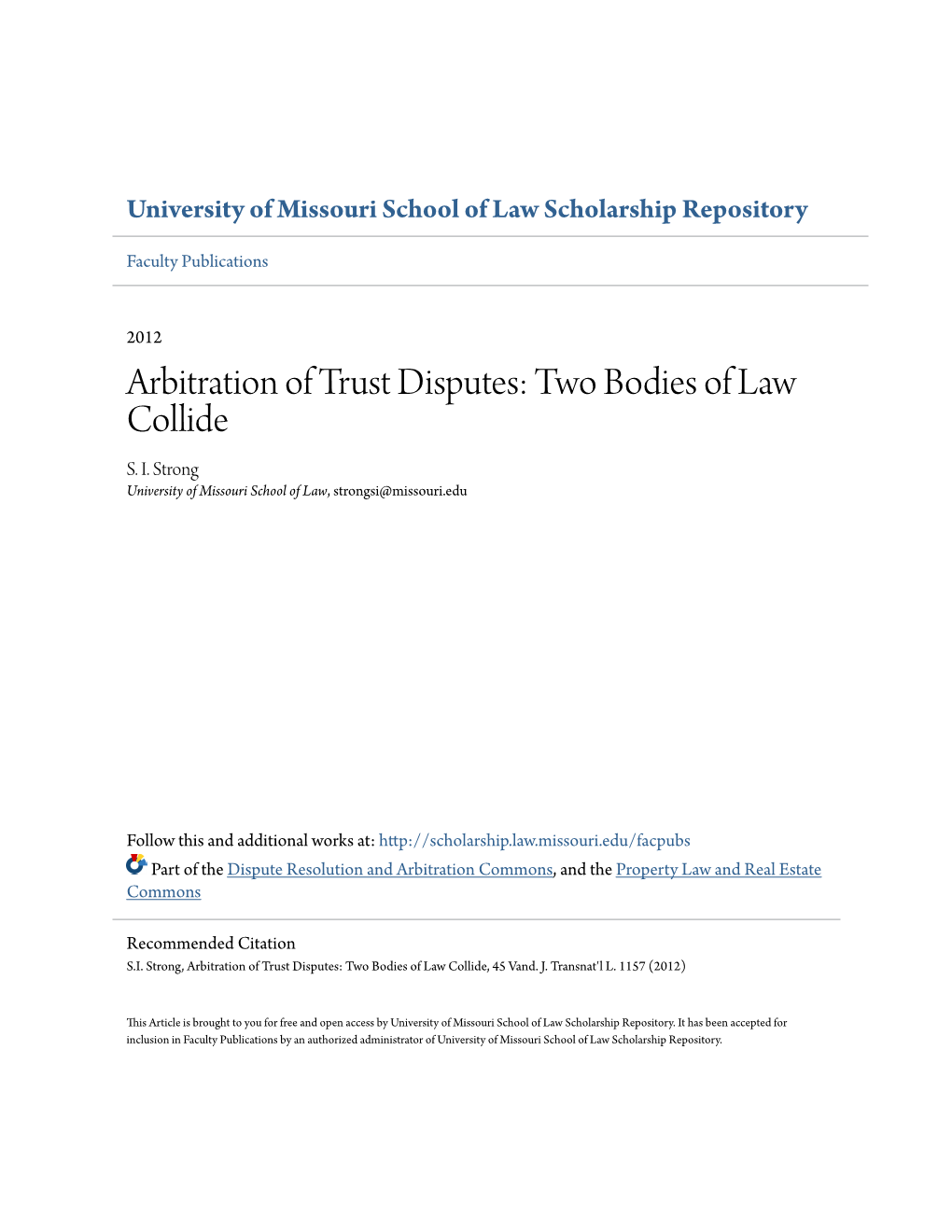 Arbitration of Trust Disputes: Two Bodies of Law Collide S