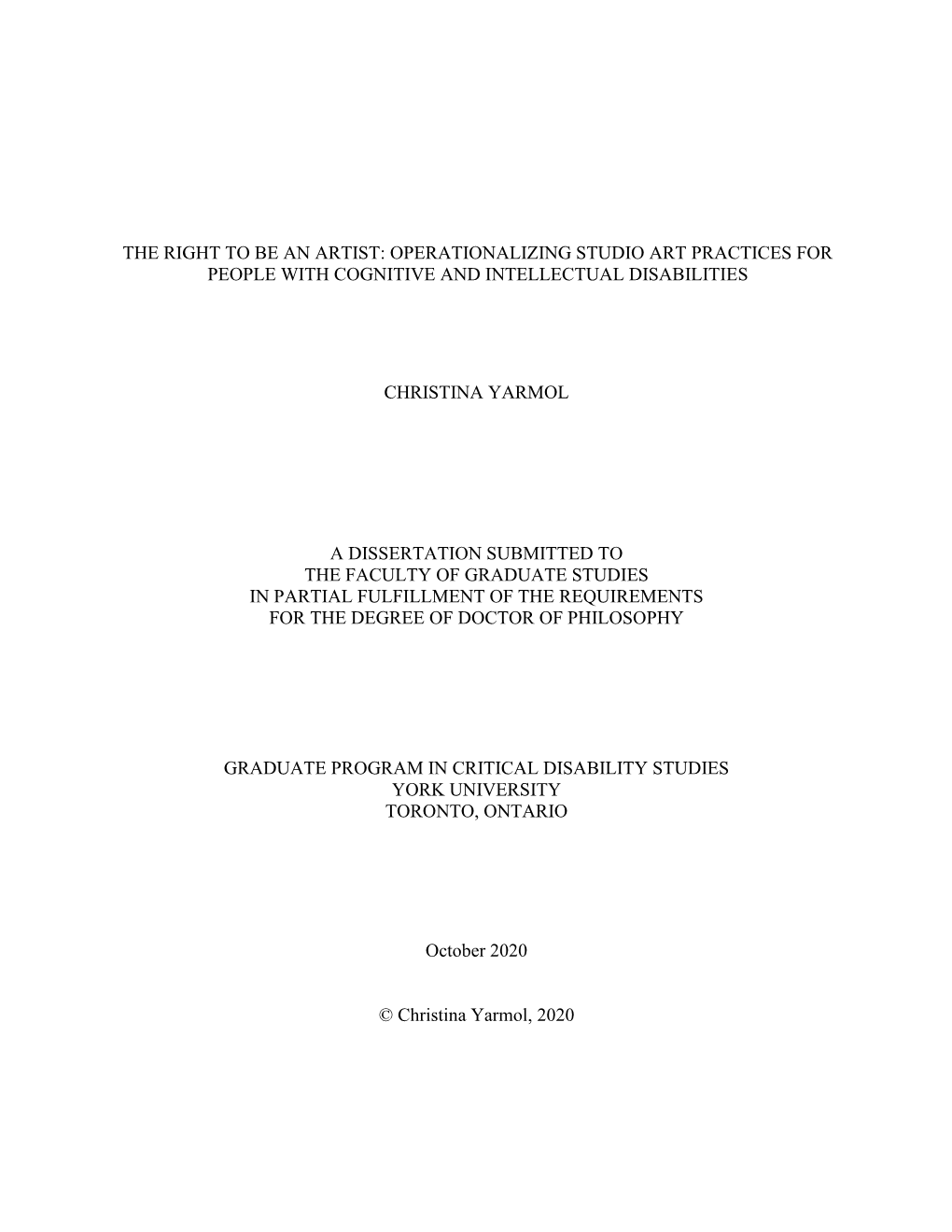 The Right to Be an Artist: Operationalizing Studio Art Practices for People with Cognitive and Intellectual Disabilities