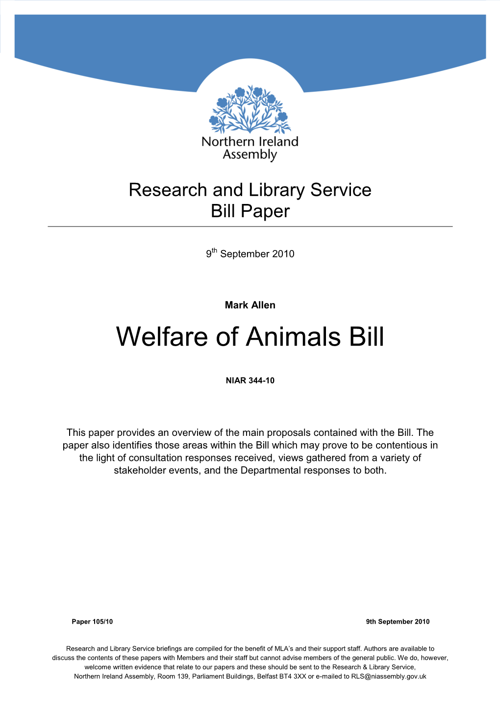 Welfare of Animals Bill