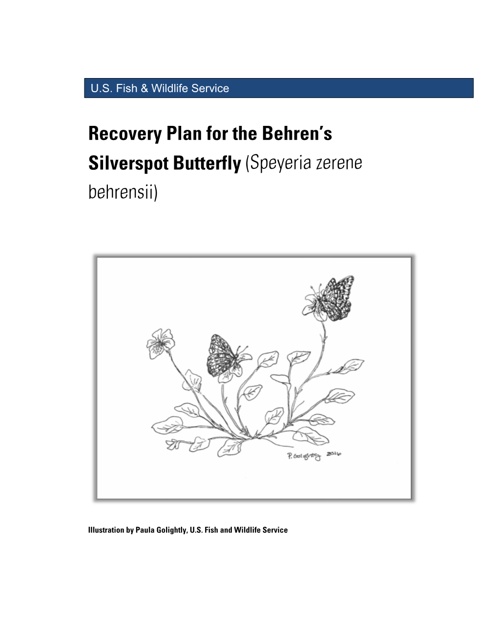 Final Recovery Plan for Behren's Silverspot Butterfly