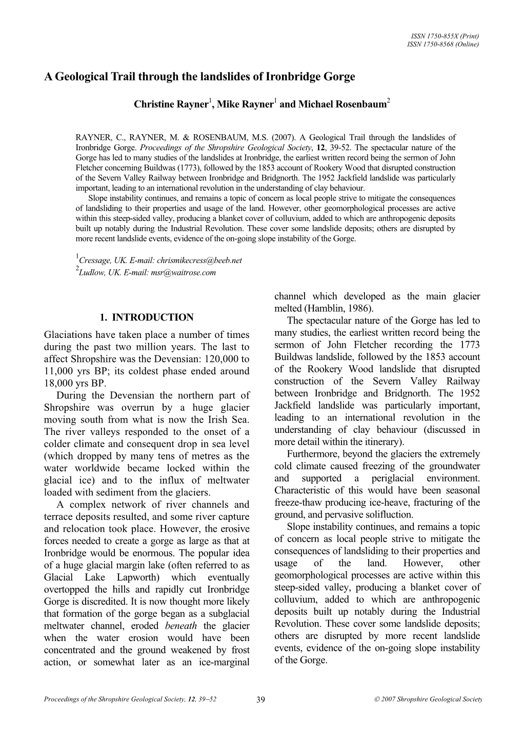 SGS Proceedings (2007), No.12