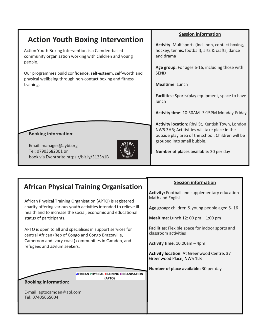 Action Youth Boxing Intervention Activity: Multisports (Incl