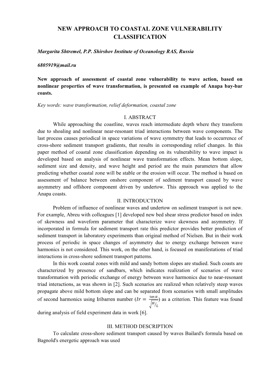 New Approach to Coastal Zone Vulnerability Classification