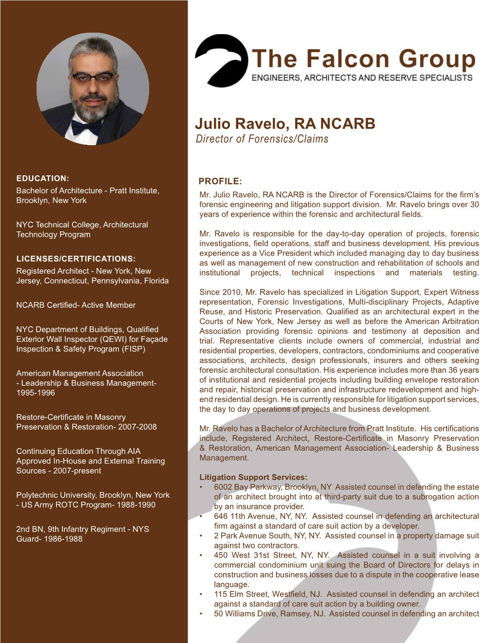 Julio Ravelo, RA NCARB Director of Forensics/Claims