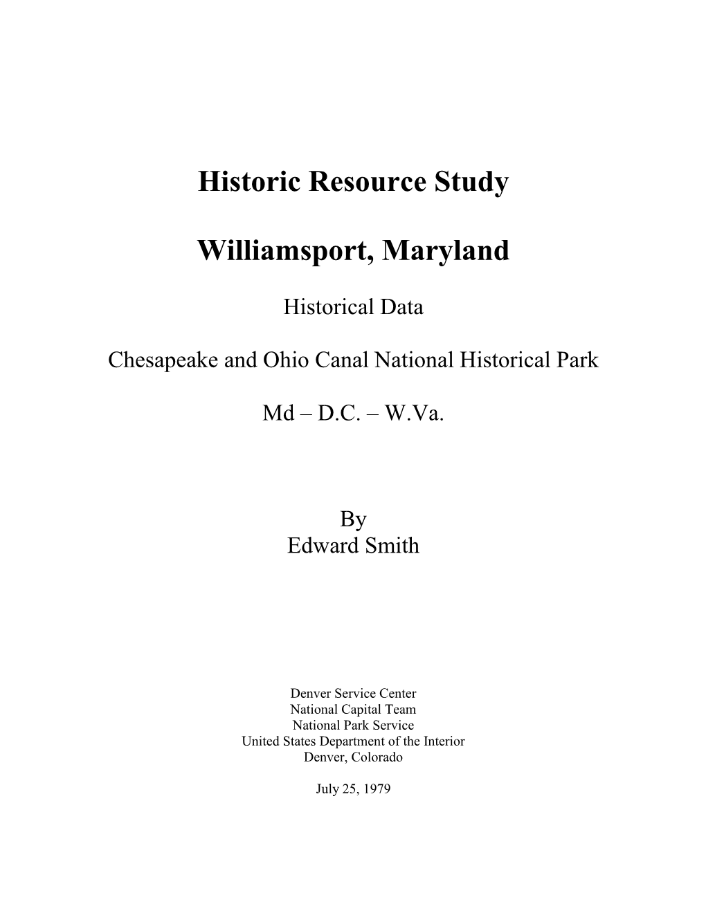 Historic Resource Study: Williamsport, Maryland