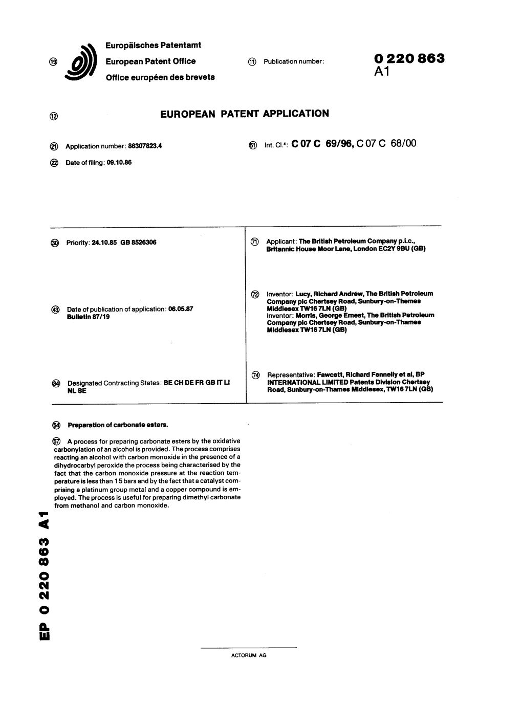 Preparation of Carbonate Esters