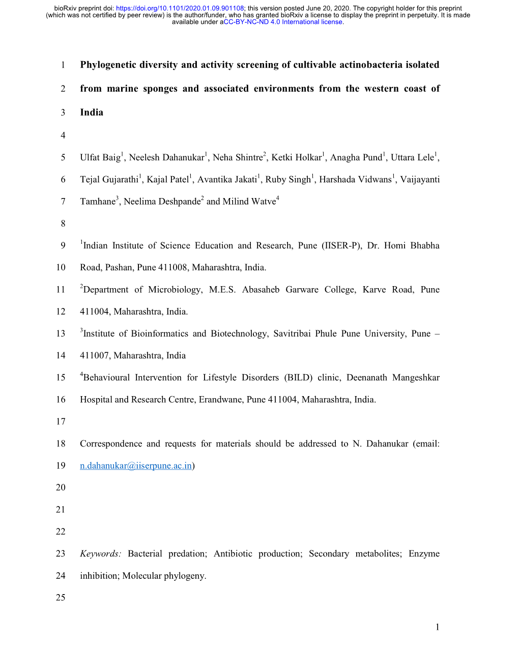 Phylogenetic Diversity and Activity Screening of Cultivable Actinobacteria Isolated