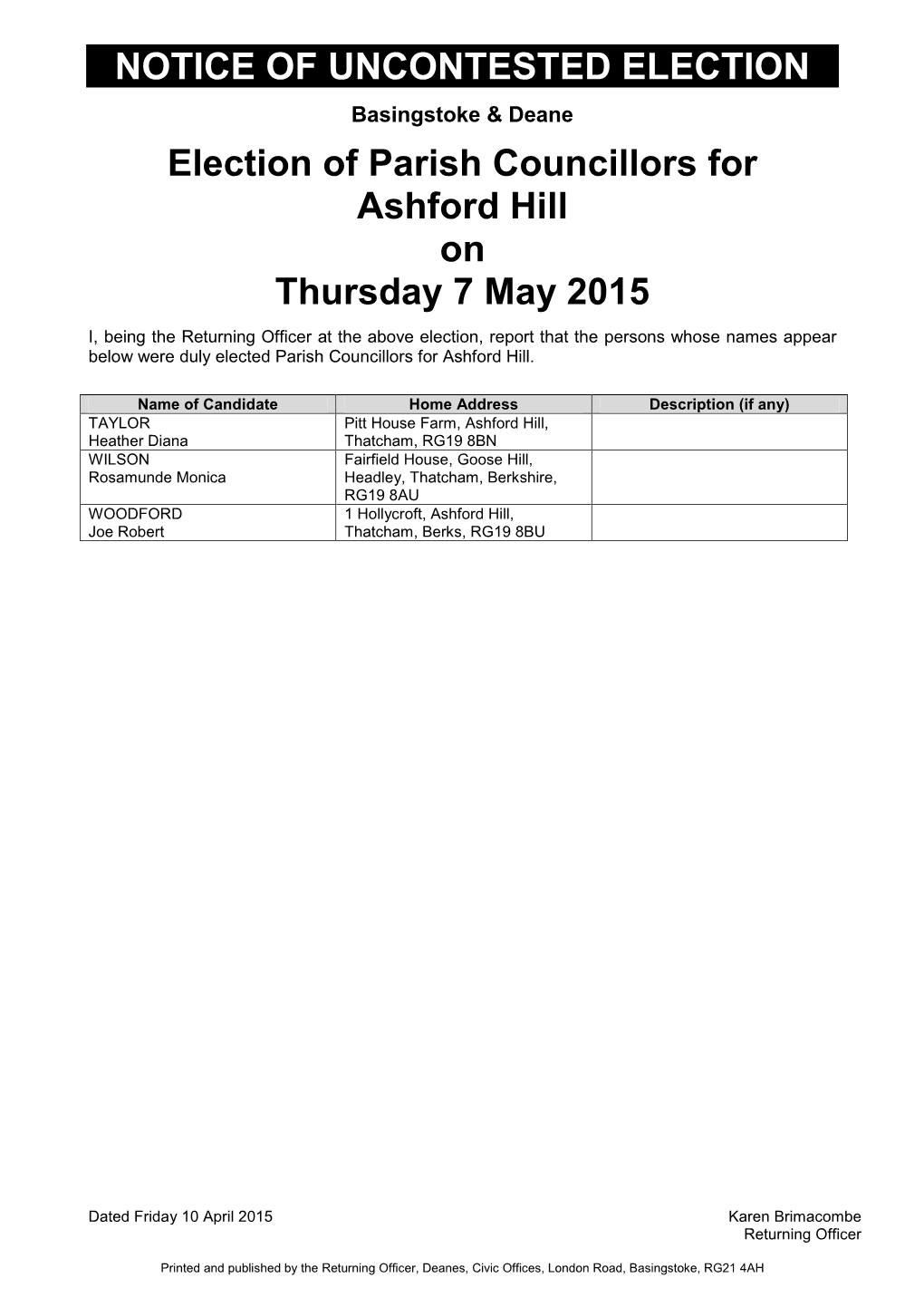 Notice of Uncontested Parish Election(PDF)