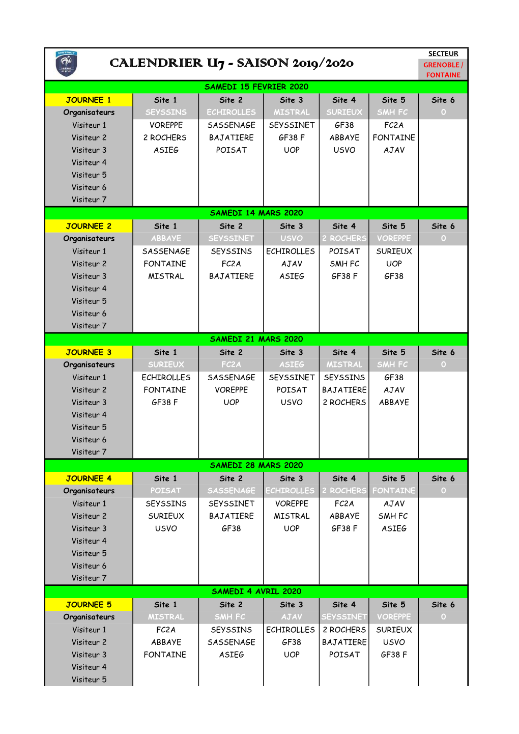 Calendrier U7 Phase Printemps.Xlsx