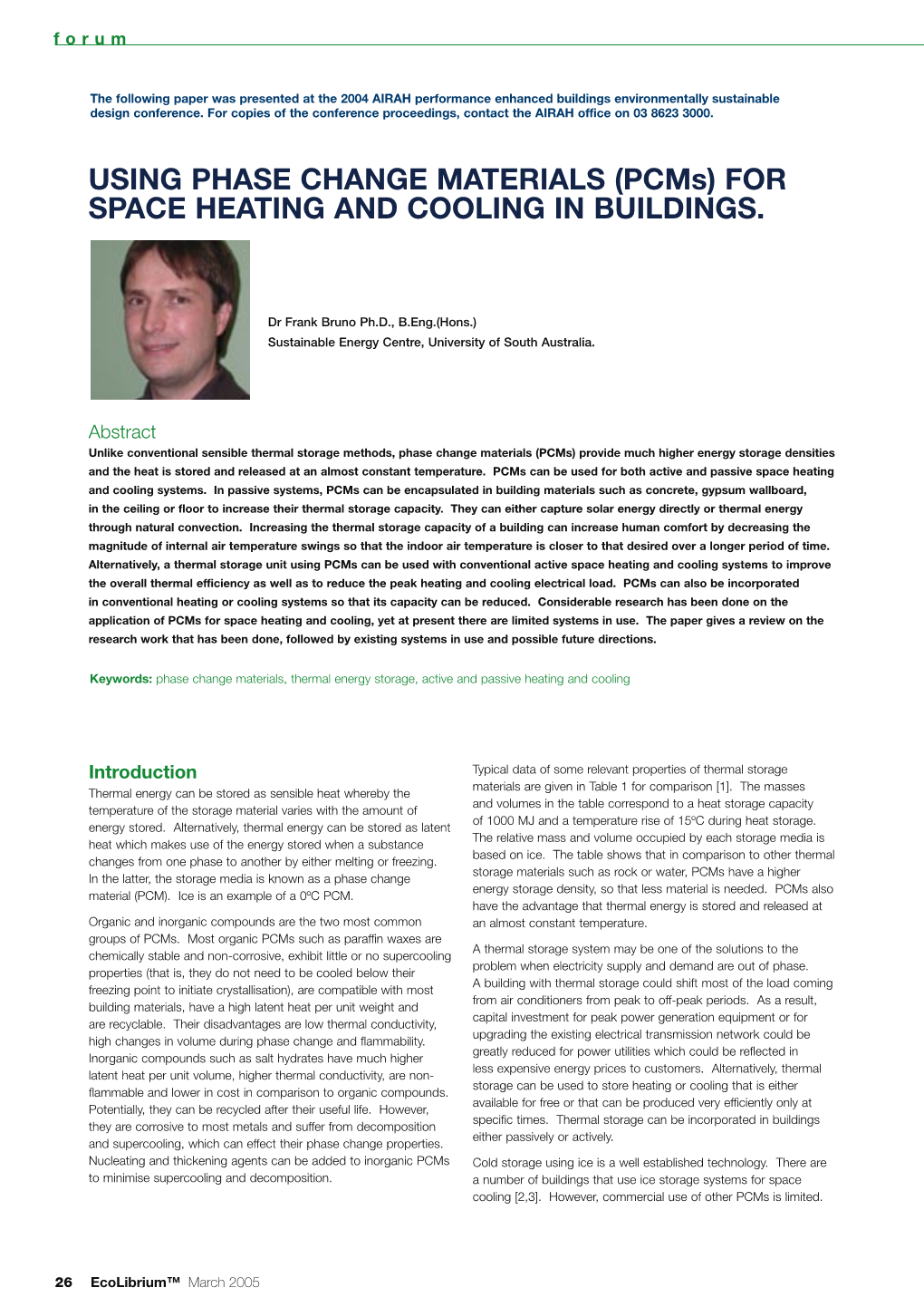 (Pcms) for SPACE HEATING and COOLING in BUILDINGS