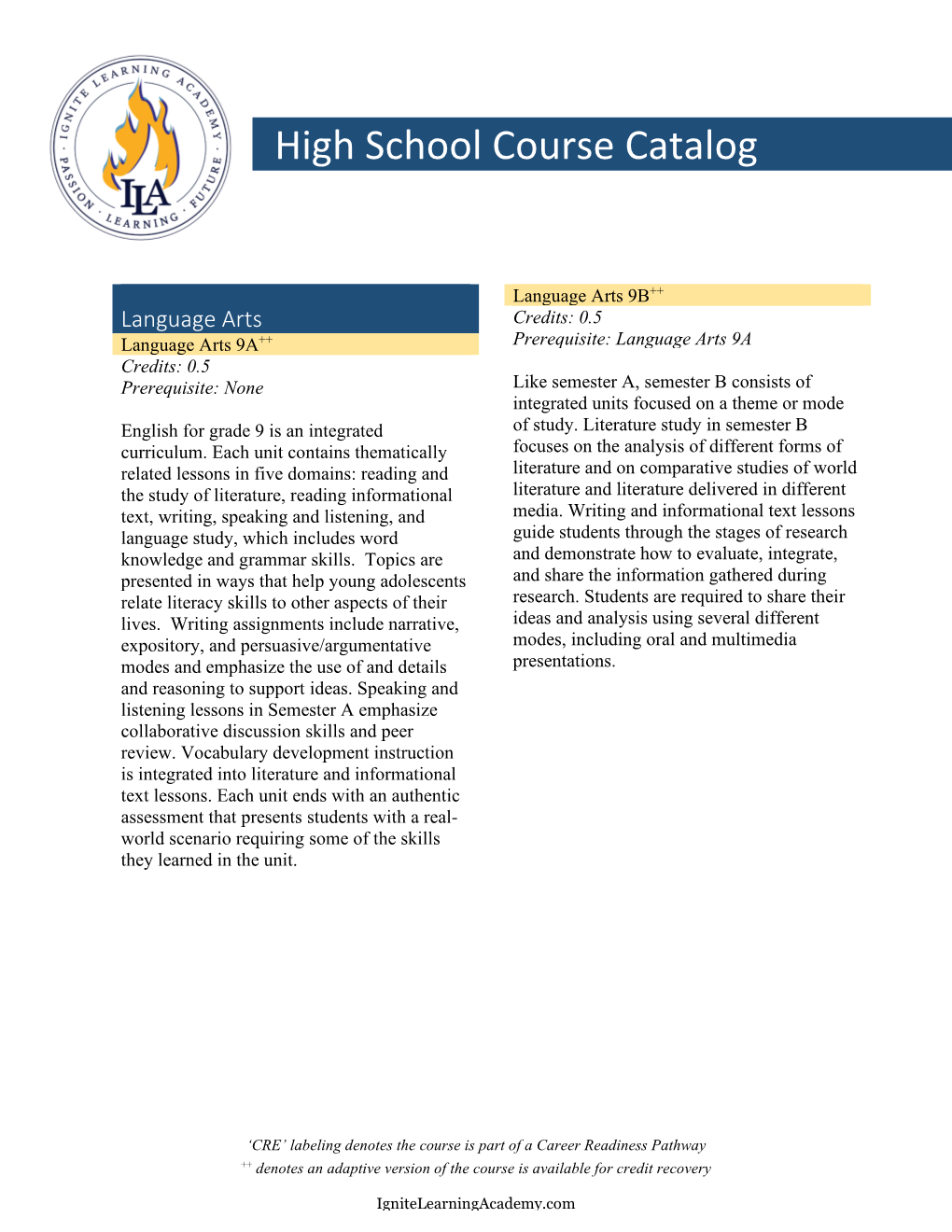 High School Course Catalog