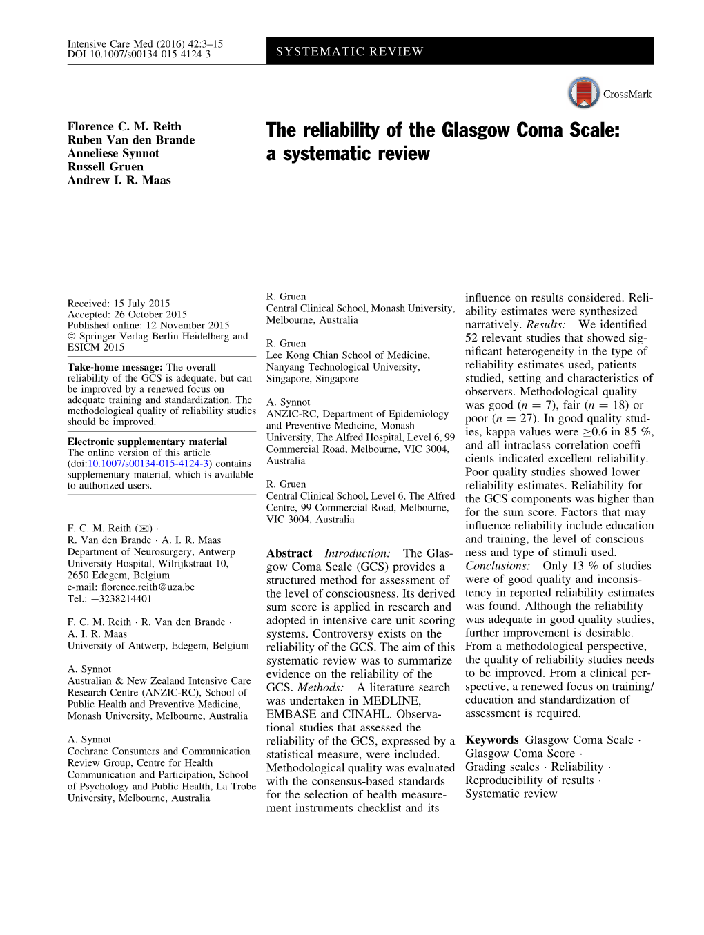 The Reliability of the Glasgow Coma Scale: a Systematic Review
