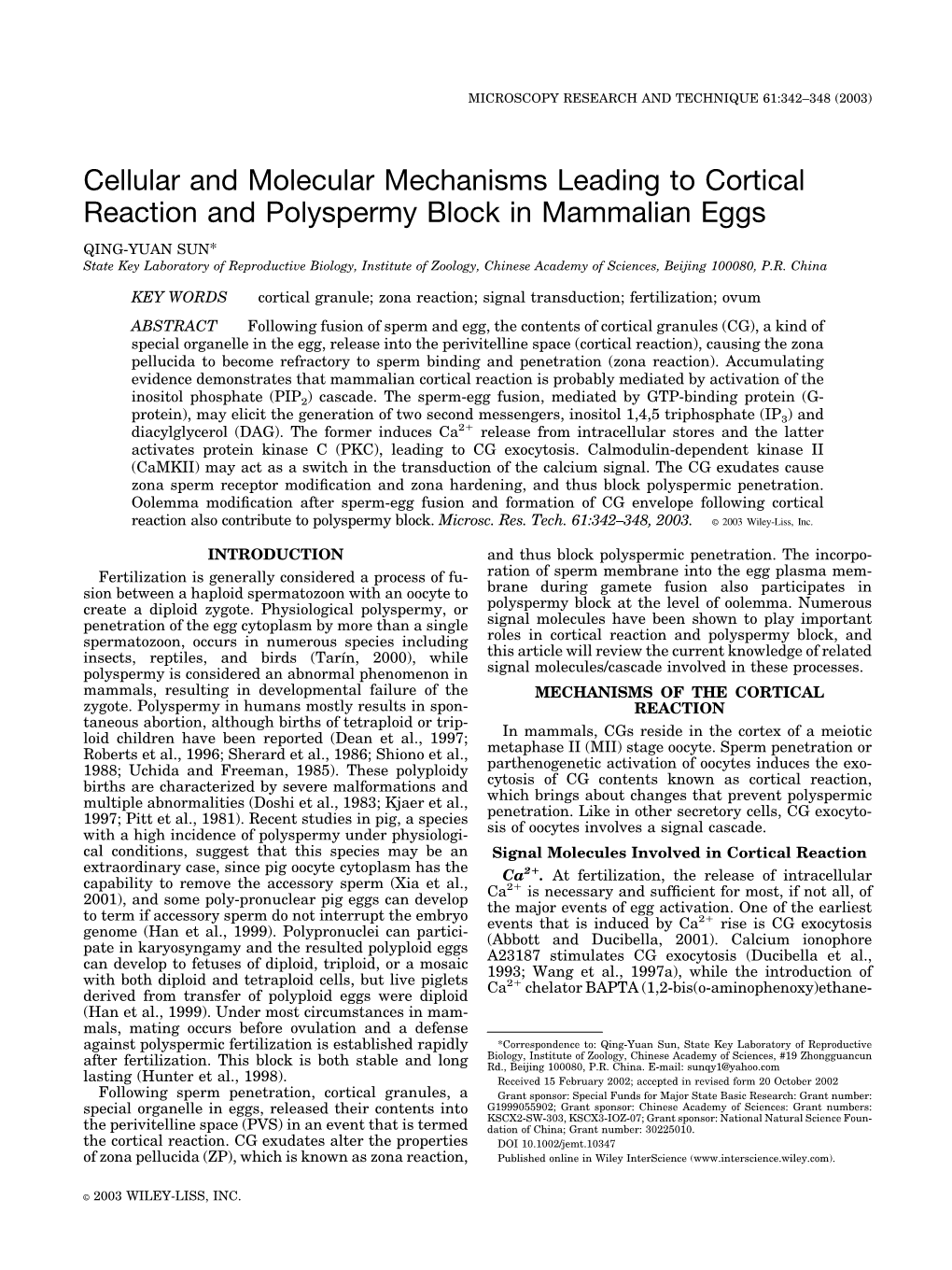 Cellular and Molecular Mechanisms Leading to Cortical Reaction and Polyspermy Block in Mammalian Eggs