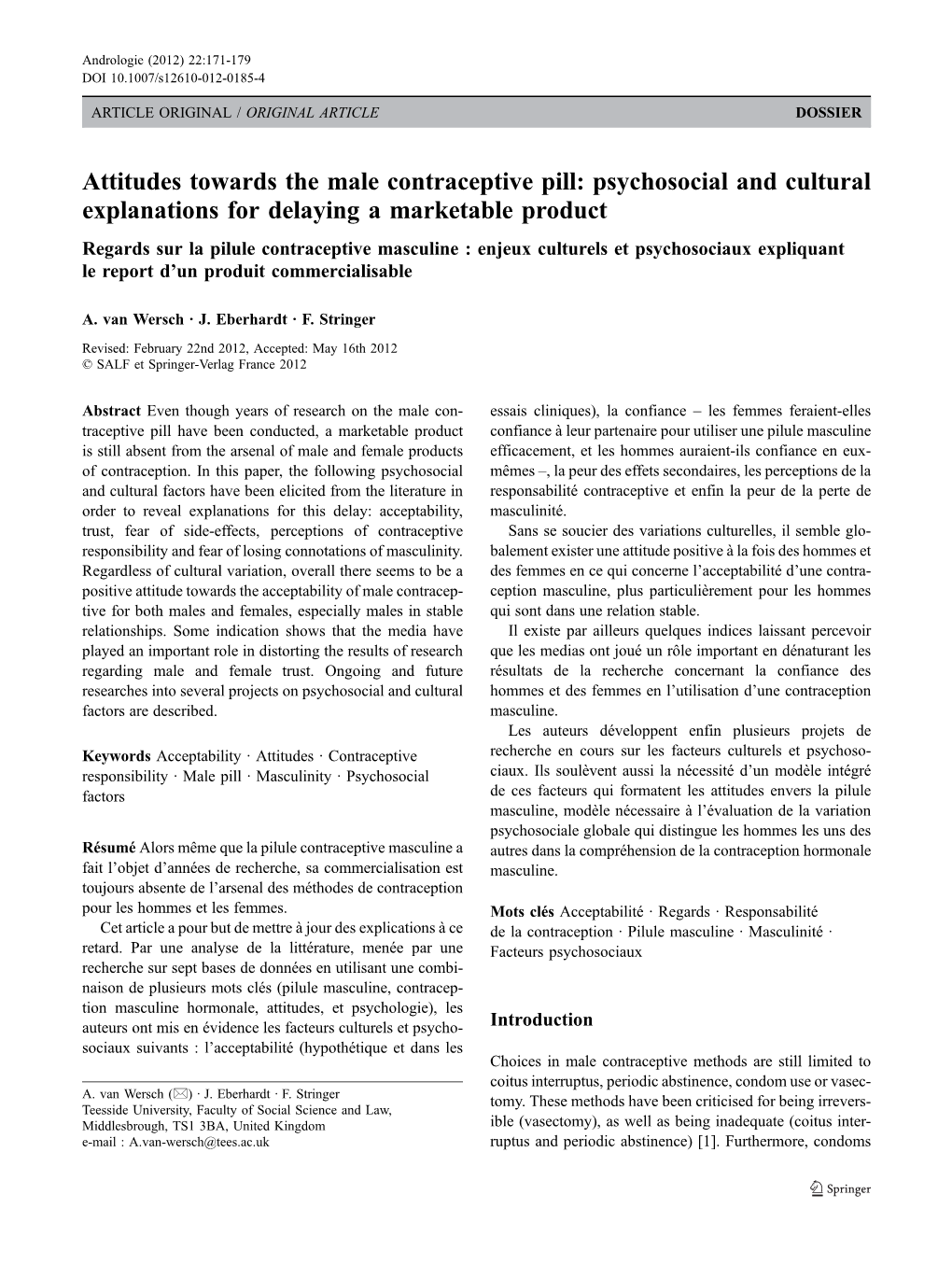 Attitudes Towards the Male Contraceptive Pill: Psychosocial And