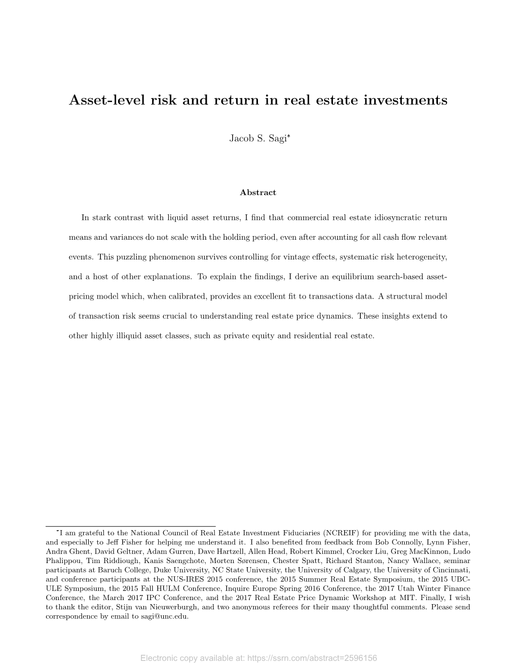 Asset-Level Risk and Return in Real Estate Investments