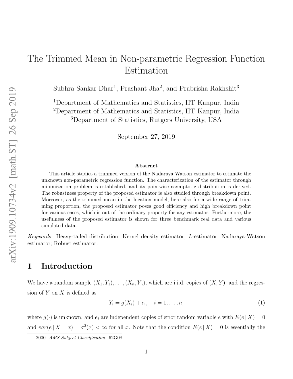 26 Sep 2019 the Trimmed Mean in Non-Parametric Regression