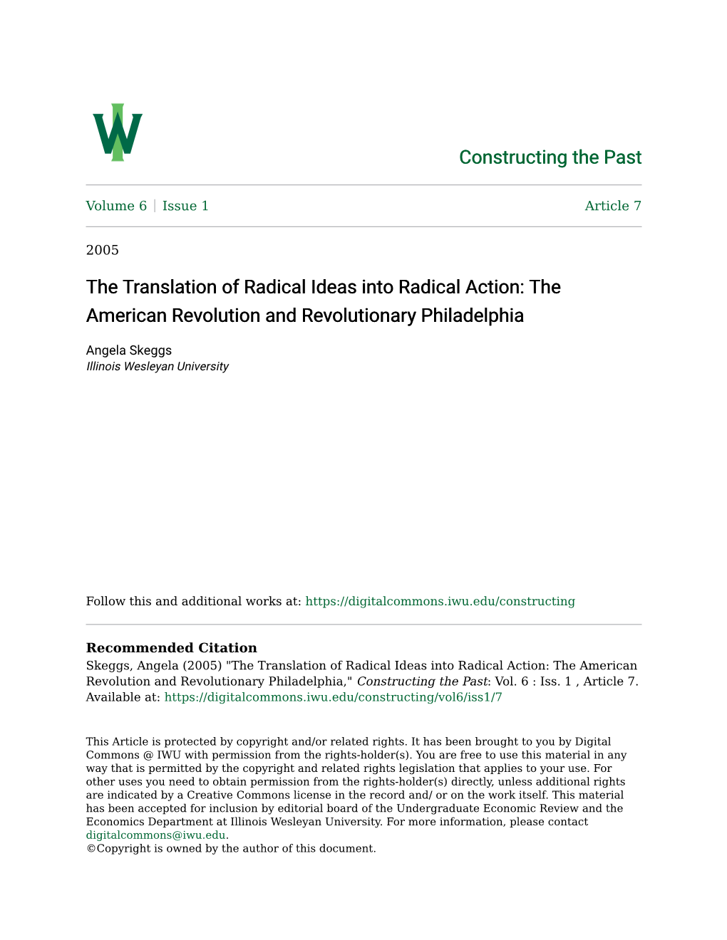 The Translation of Radical Ideas Into Radical Action: the American Revolution and Revolutionary Philadelphia