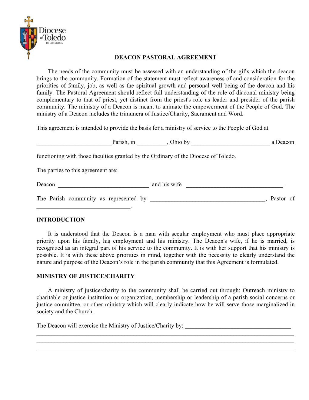 Deacon Pastoral Agreement