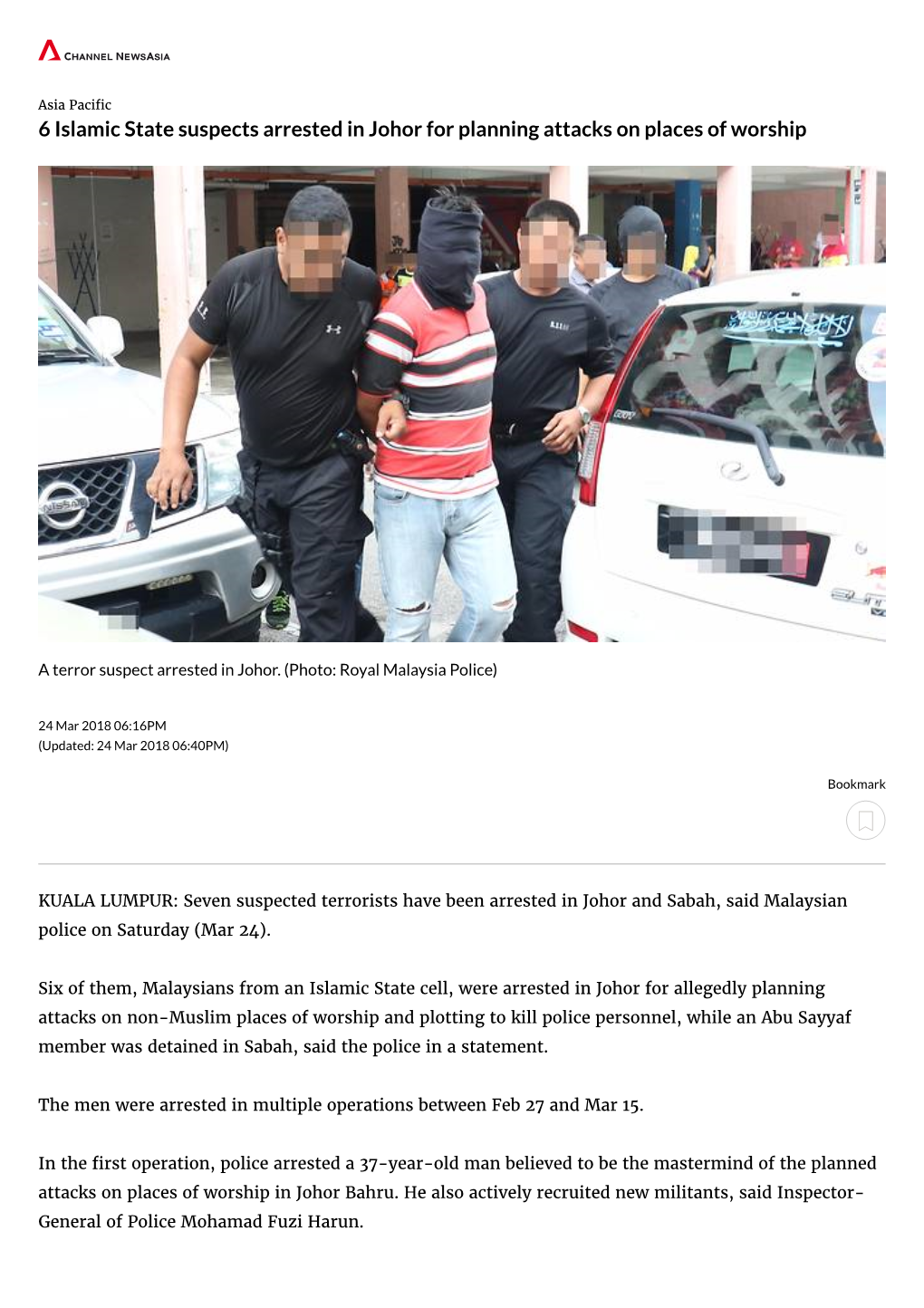 6 Islamic State Suspects Arrested in Johor for Planning Attacks on Places of Worship