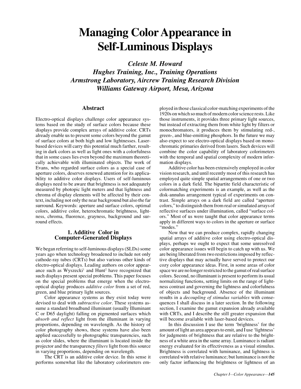 Managing Color Appearance in Self-Luminous Displays