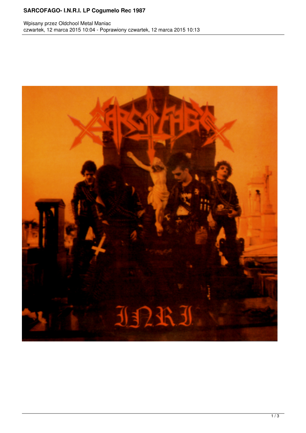 SARCOFAGO- I.N.R.I. LP Cogumelo Rec 1987