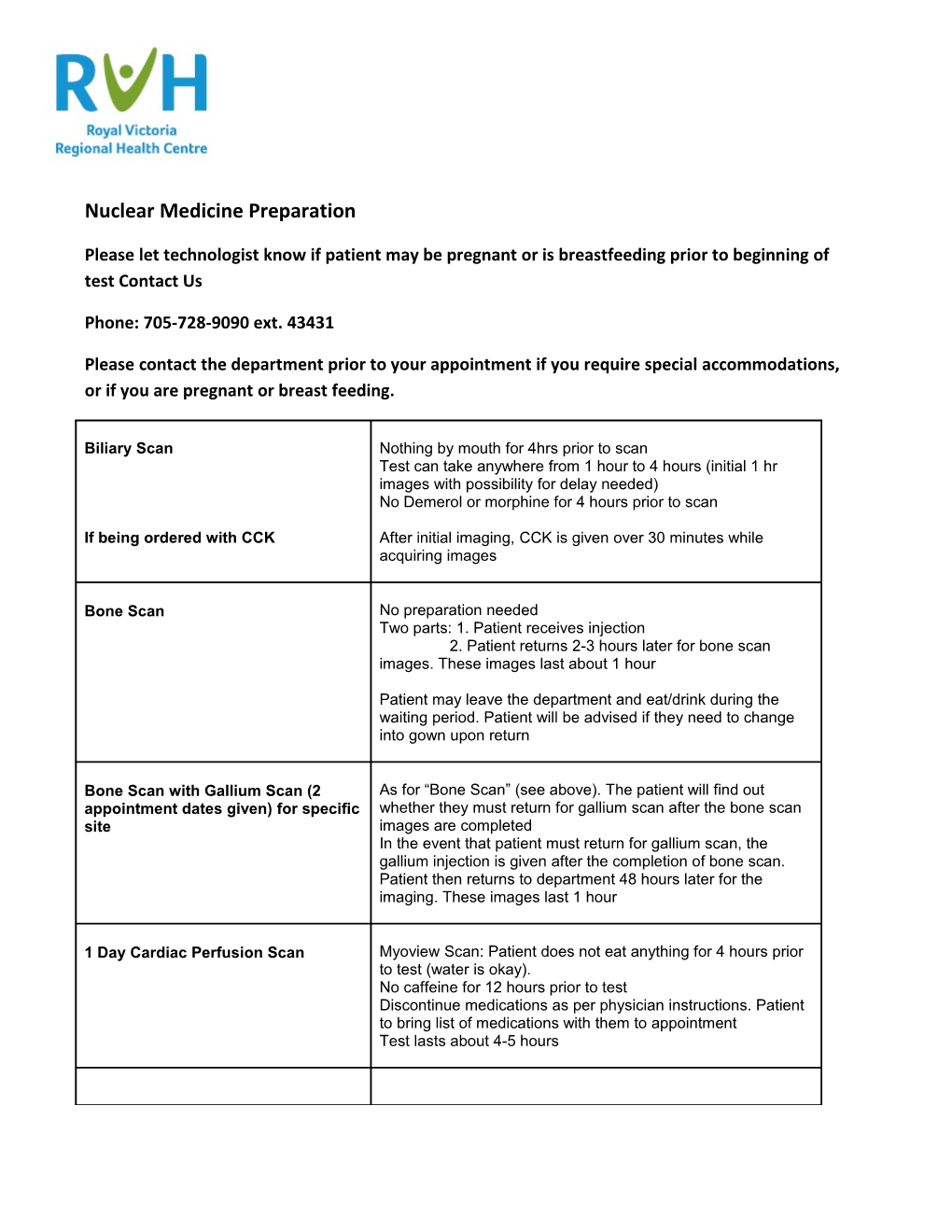 Nuclear Medicine Preparation Instructions