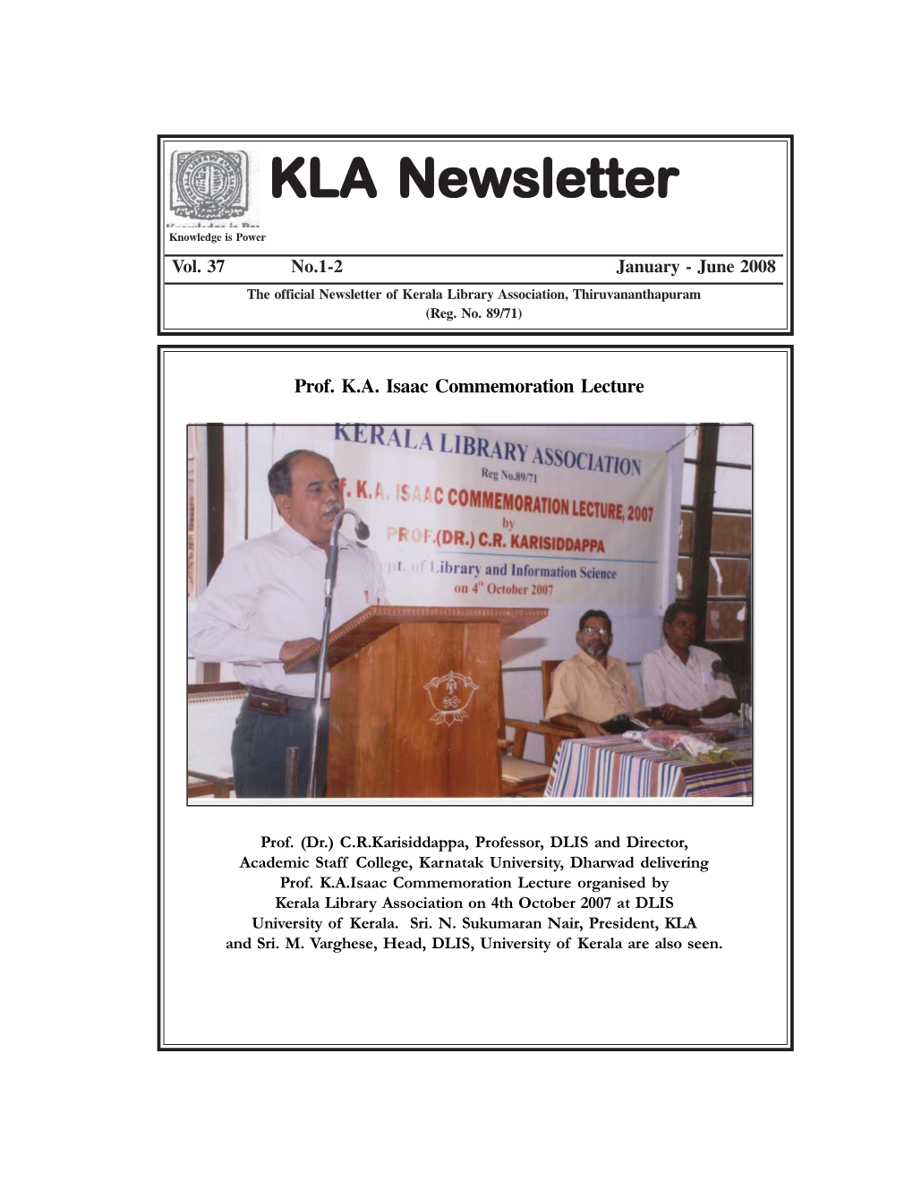 KLA Newsletter Vol.37 No.1-2 Jan.-June 2008