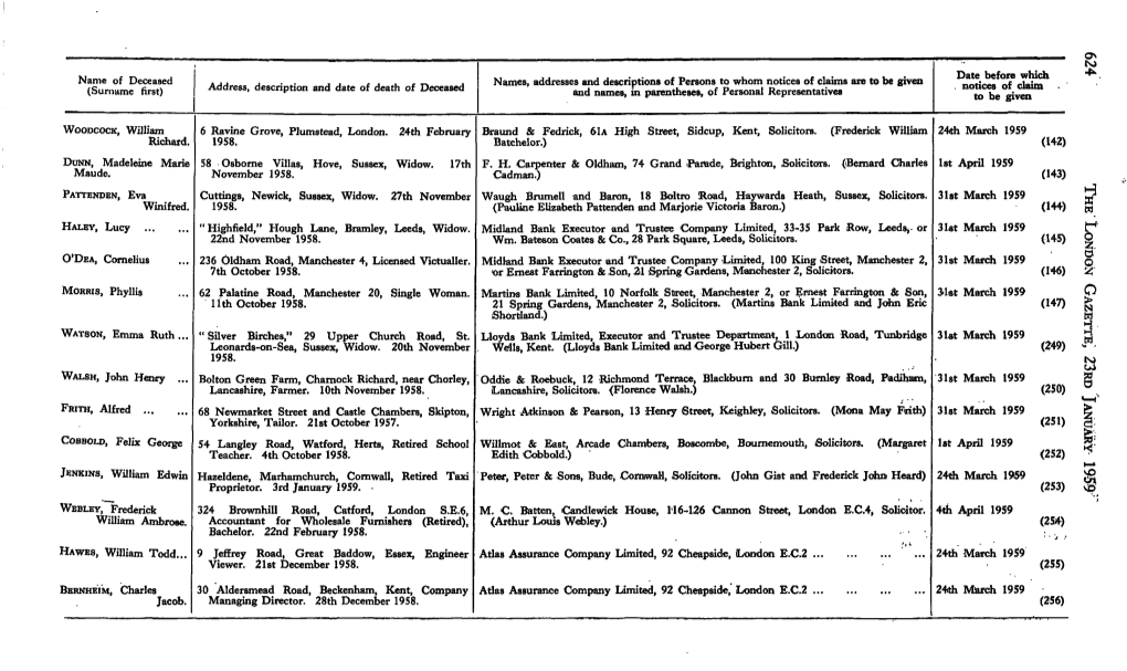 Name of Deceased (Surname First) WOODCOCK, William