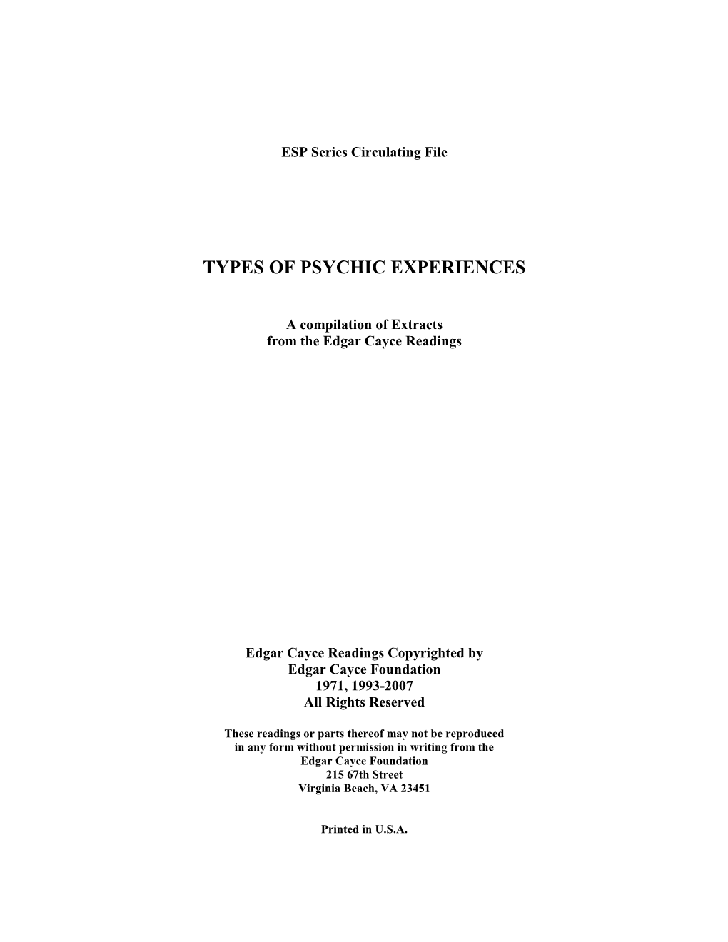 Types of Psychic Experiences