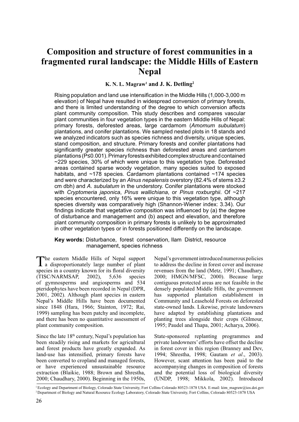 Composition and Structure of Forest Communities in a Fragmented Rural Landscape: the Middle Hills of Eastern Nepal K