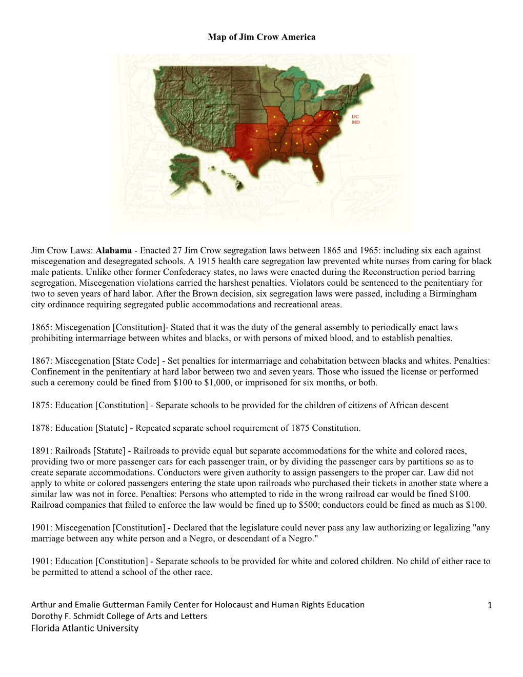 Map of Jim Crow America