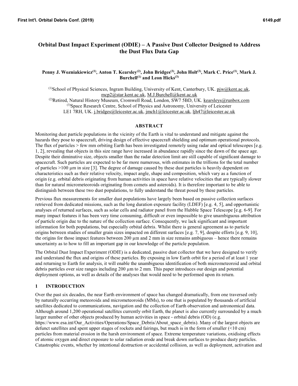 Orbital Dust Impact Experiment (ODIE) – a Passive Dust Collector Designed to Address the Dust Flux Data Gap