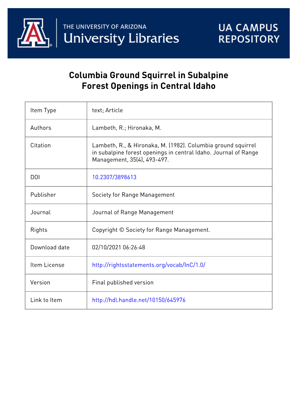 Columbia Ground Forest Openings in Squirrel in Subalpine Central Idaho