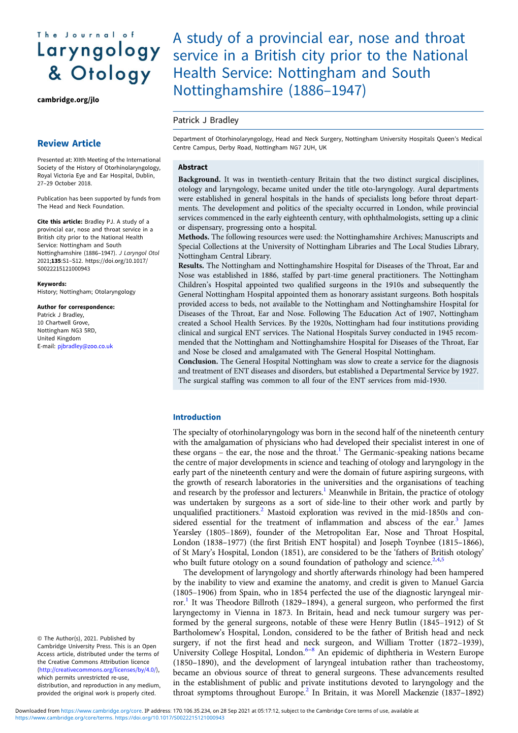 A Study of a Provincial Ear, Nose and Throat Service in a British City Prior To