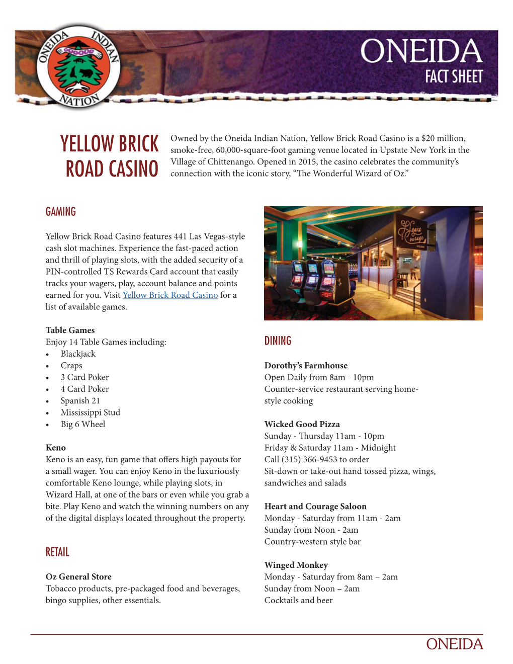Yellow Brick Road Casino Fact Sheet for Web 2017.Indd