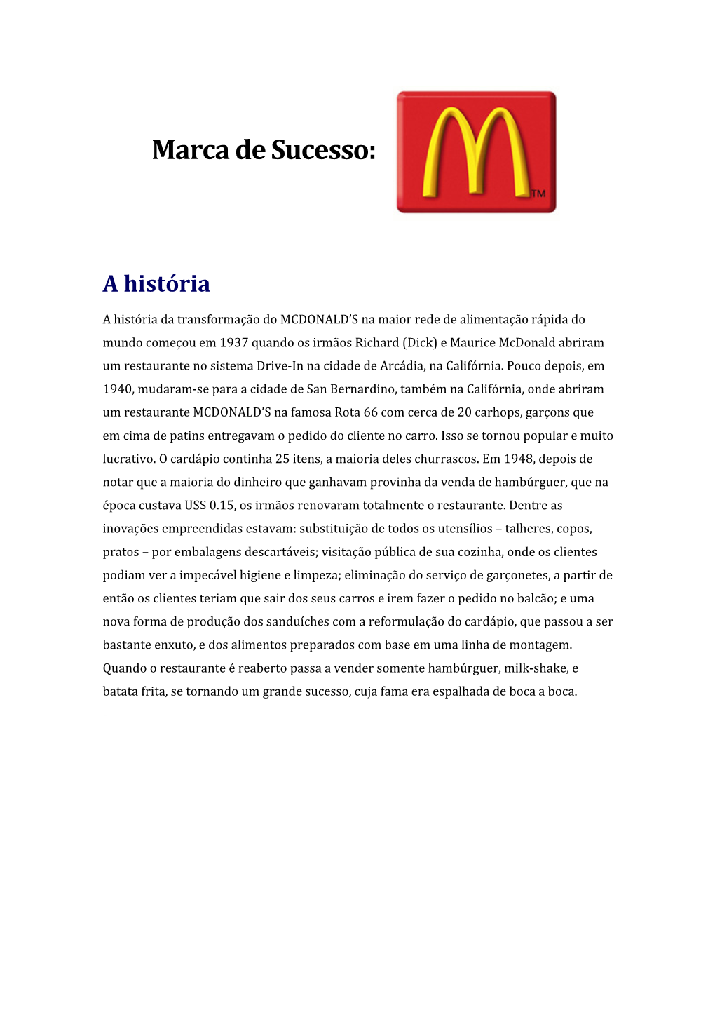 Marca De Sucesso: Mc Donald´S