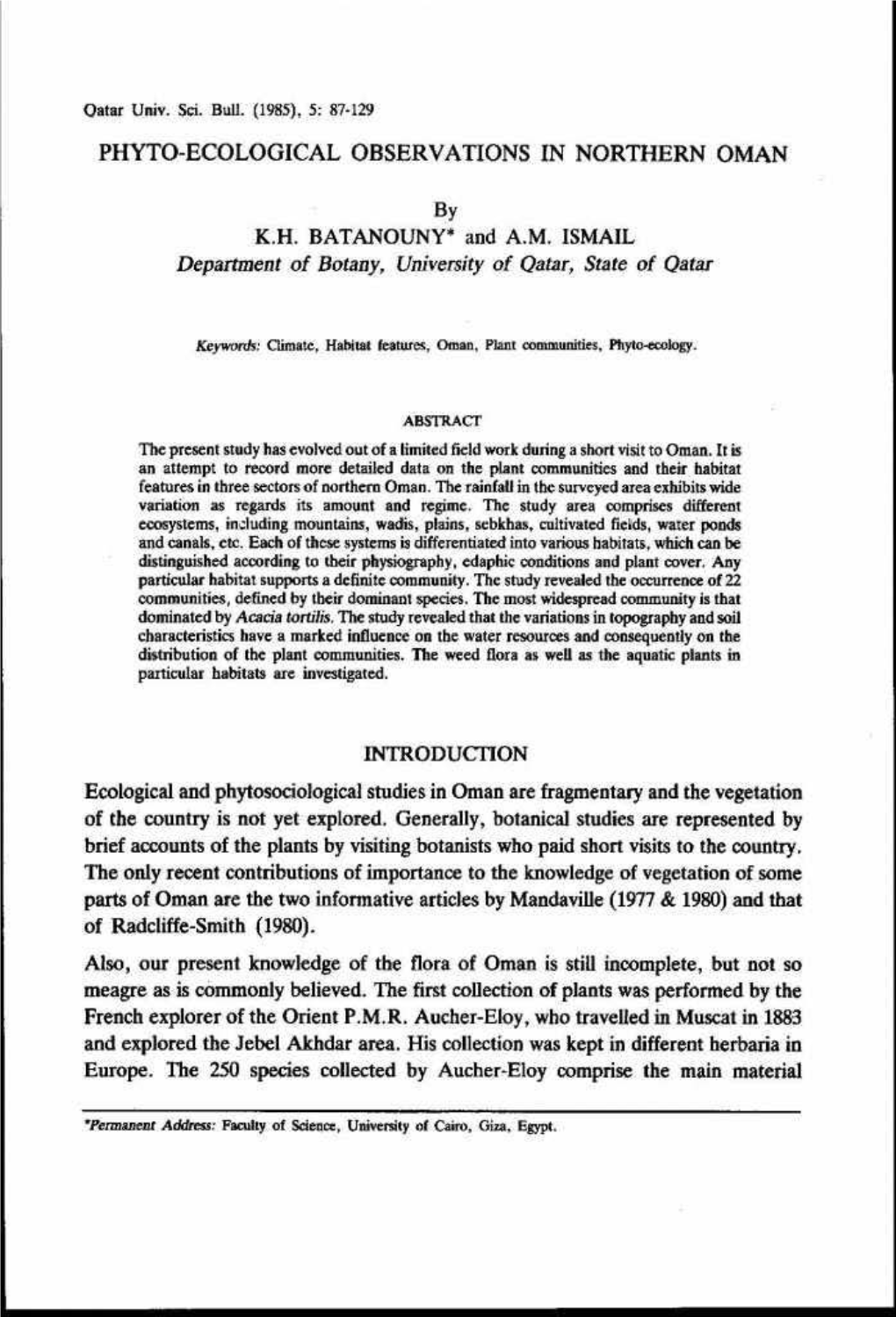 Phyto-Ecological Observations in Northern Oman