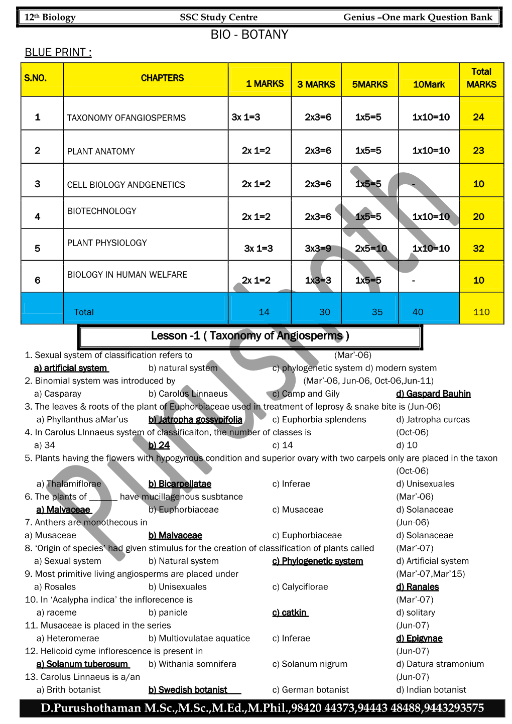 BOTANY BLUE PRINT : Total S.NO