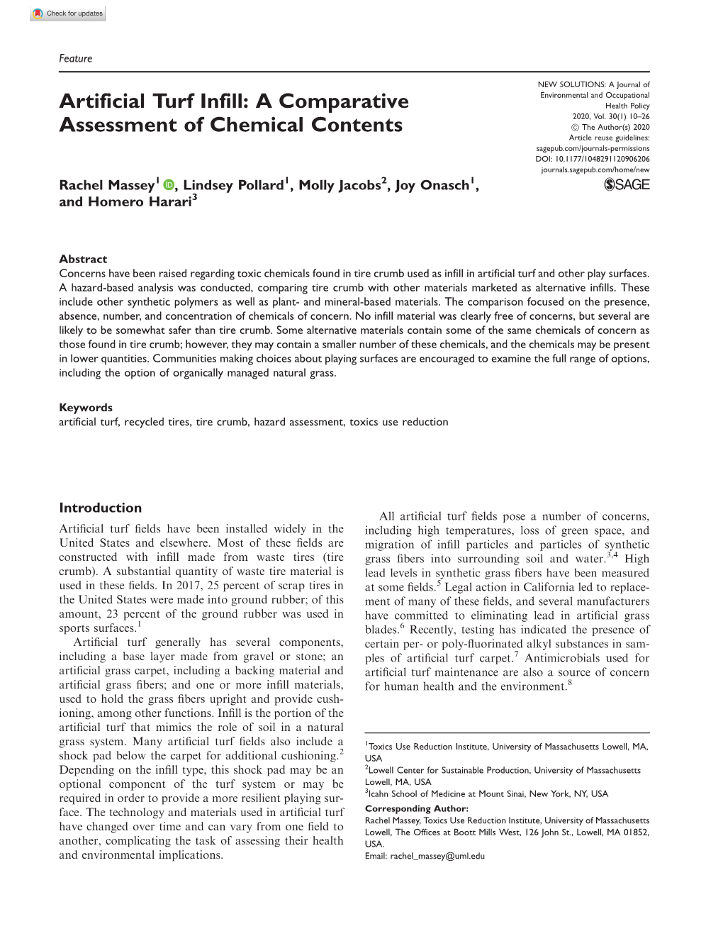 Artificial Turf Infill: a Comparative Assessment of Chemical Contents