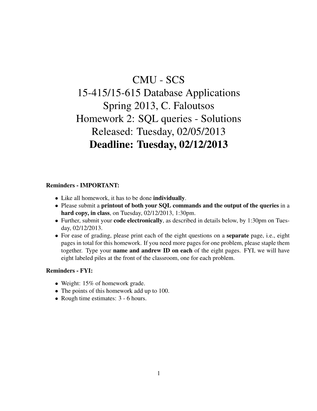 CMU - SCS 15-415/15-615 Database Applications Spring 2013, C