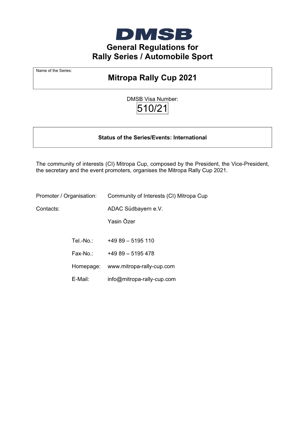 General Regulations for Rally Series / Automobile Sport Mitropa Rally Cup