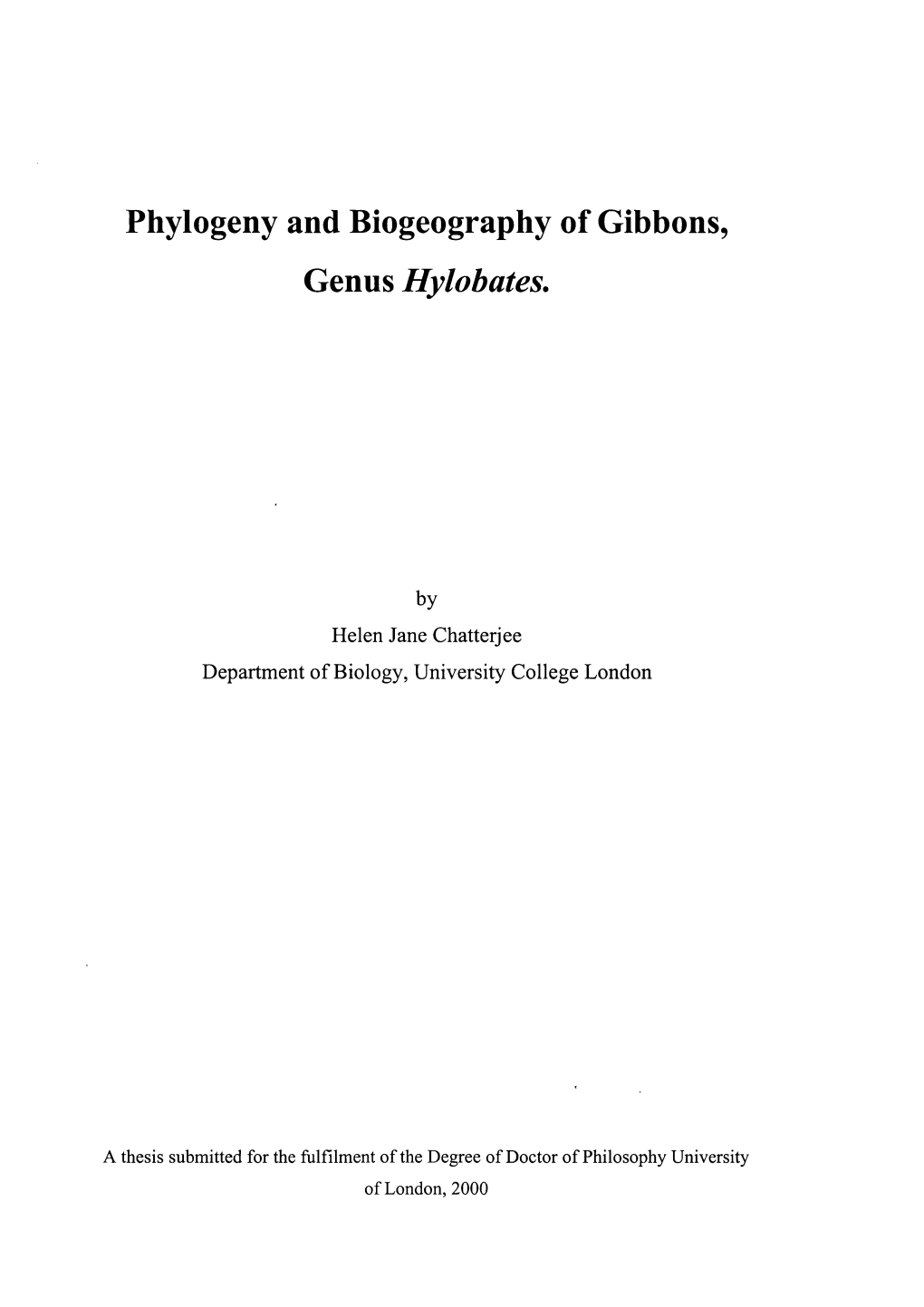 Phylogeny and Biogeography of Gibbons, Genus Hylobates