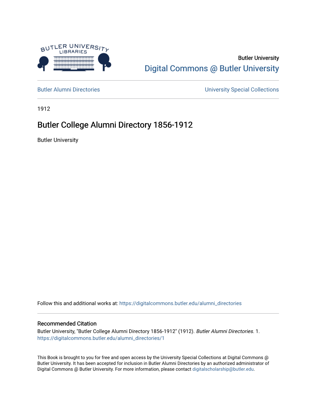 Butler College Alumni Directory 1856-1912