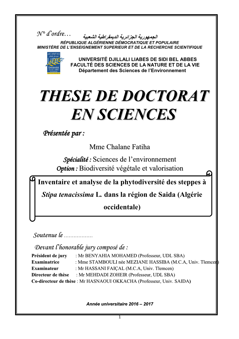 These De Doctorat En Sciences De Doctorat