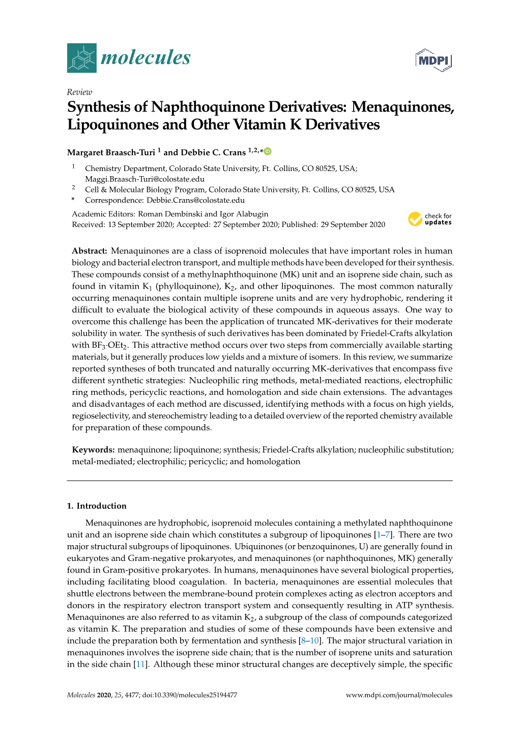 Menaquinones, Lipoquinones and Other Vitamin K Derivatives