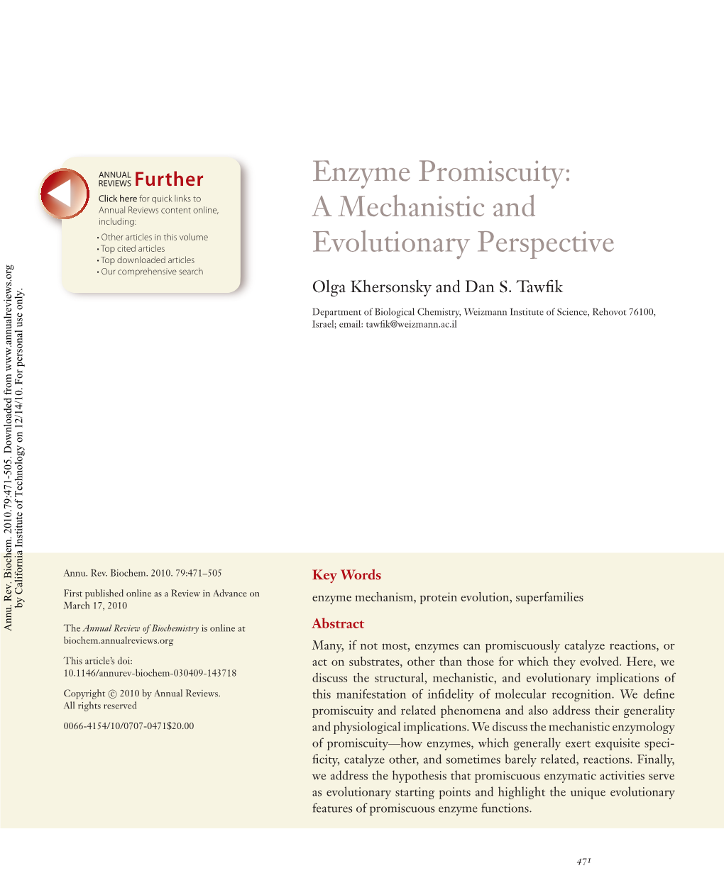 Enzyme Promiscuity: a Mechanistic and Evolutionary Perspective