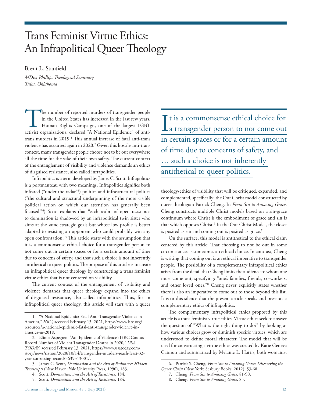 Trans Feminist Virtue Ethics: an Infrapolitical Queer Theology