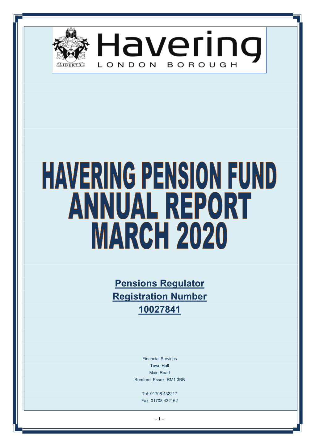 Download Havering Council Pension Fund Annual Report 2019-2020