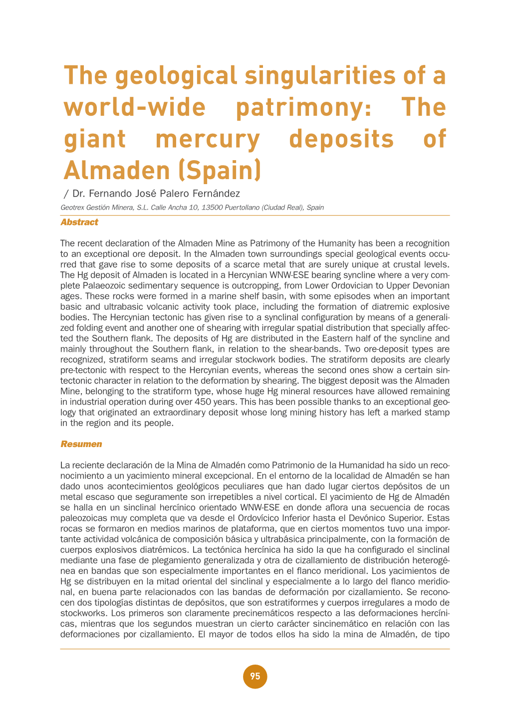 The Giant Mercury Deposits of Almaden (Spain) / Dr