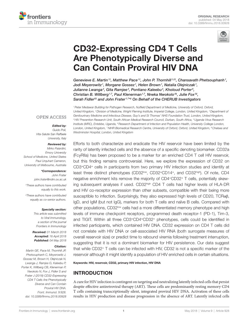 CD32-Expressing CD4 T Cells Are Phenotypically Diverse and Can Contain Proviral HIV DNA